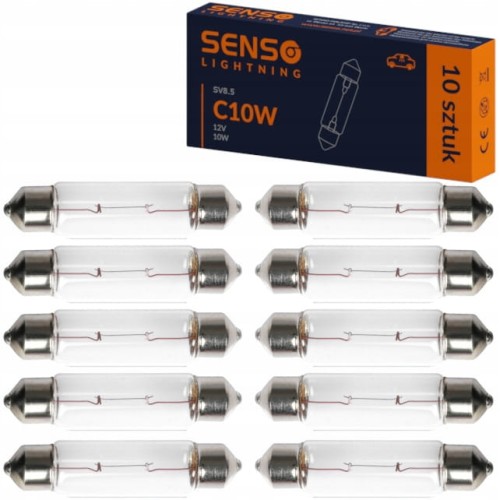 ŻARÓWKA SENSO C10W 12V 10W SV8.5 44mm Rurka x10sztuk