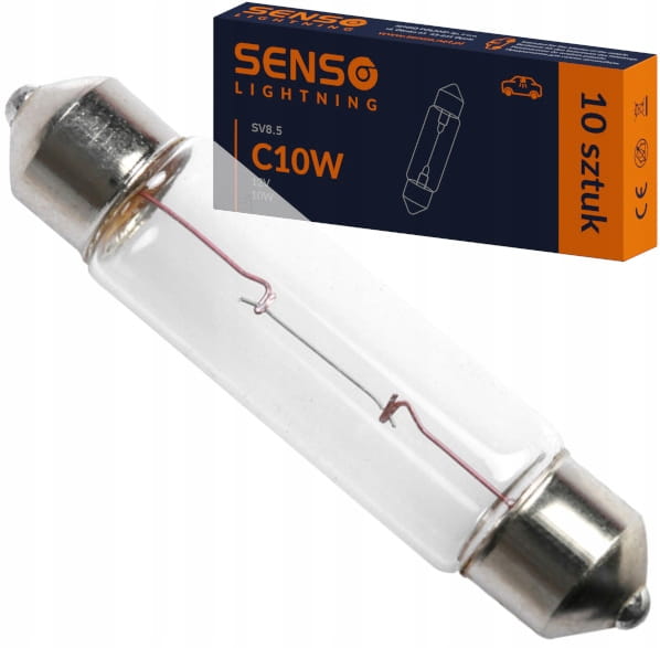 ŻARÓWKA SENSO C10W 12V 10W SV8.5 44mm Rurka x10sztuk