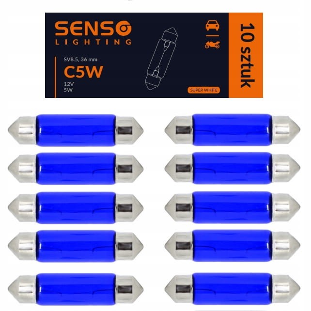 ŻARÓWKA SENSO C5W 12V 36mm SUPER WHITE XENON x10sztuk