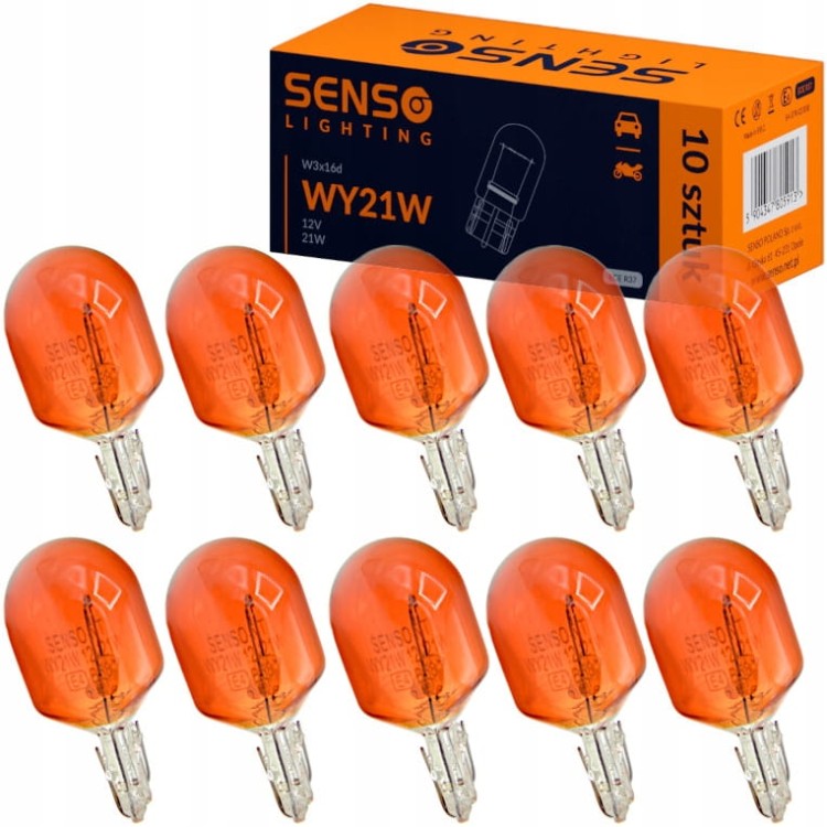 ŻARÓWKA SENSO WY21W 12V W3x16d POMARAŃCZOWA HOMOLOGACJA E4 x10sztuk