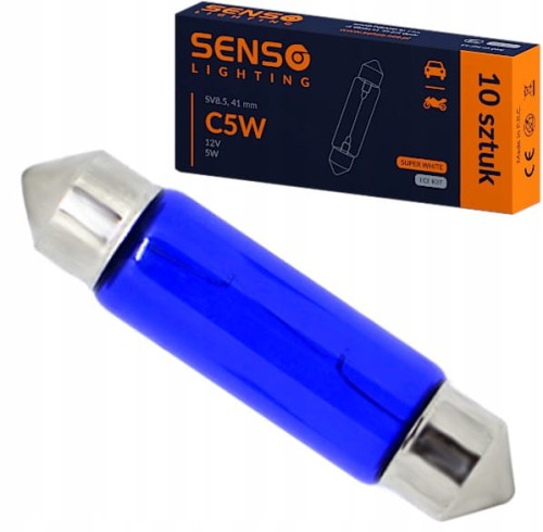 ŻARÓWKA SENSO C5W 12V 41mm SUPER WHITE x10sztuk