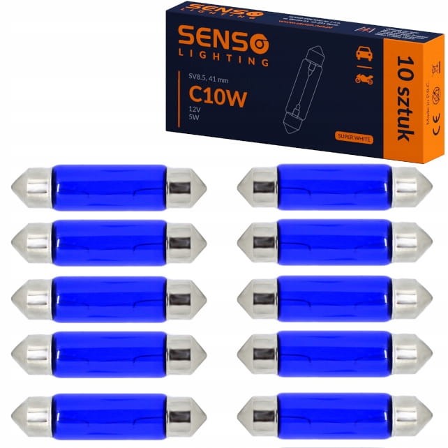 ŻARÓWKA SENSO C10W 12V 41mm SUPER WHITE x10sztuk