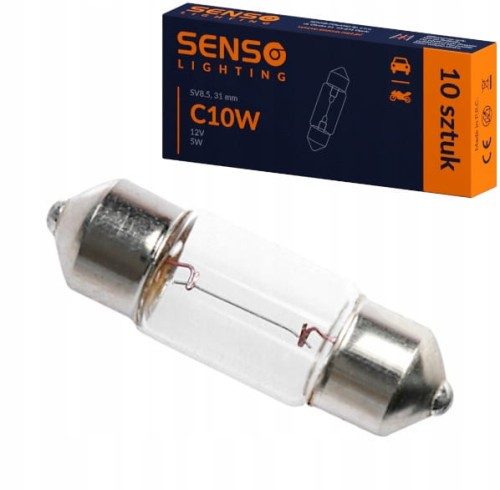 ŻARÓWKA SENSO C10W 12V 10W 31mm SV8.5 Rurka Rurkowa x10sztuk