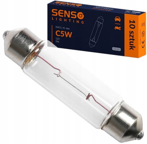 ŻARÓWKA SENSO C5W 12V 5W 41mm SV8.5 Rurka Rurkowa HOMOLOGACJA E4 x10sztuk