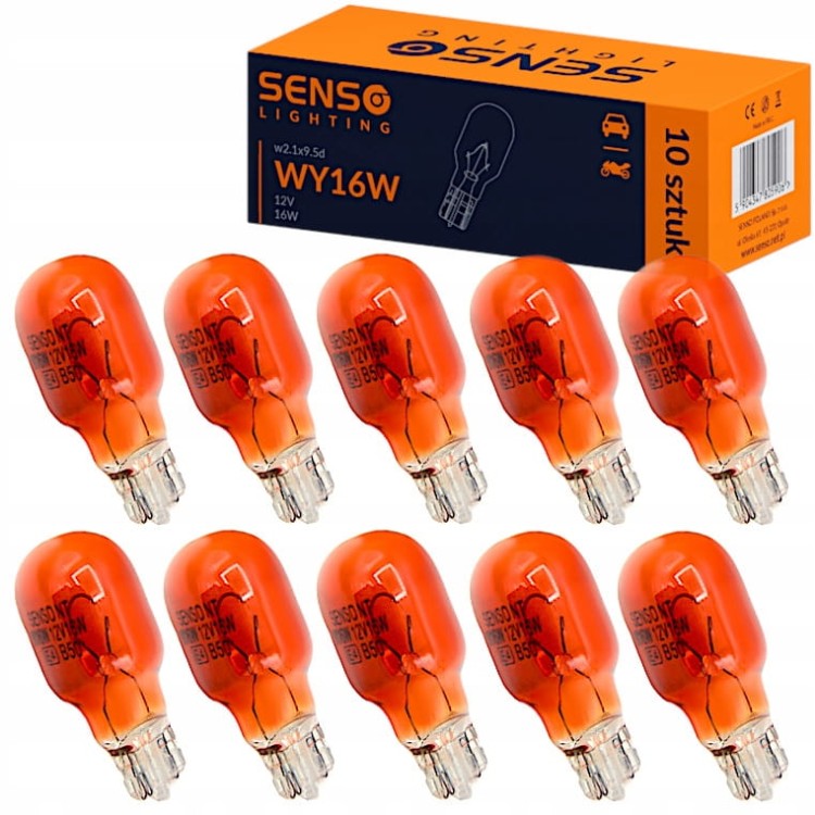 ŻARÓWKA SENSO WY16W T15 12V w2.1x9.5d POMARAŃCZOWA HOMOLOGACJA E4 x10sztuk