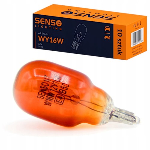 ŻARÓWKA SENSO WY16W T15 12V w2.1x9.5d POMARAŃCZOWA HOMOLOGACJA E4 x10sztuk