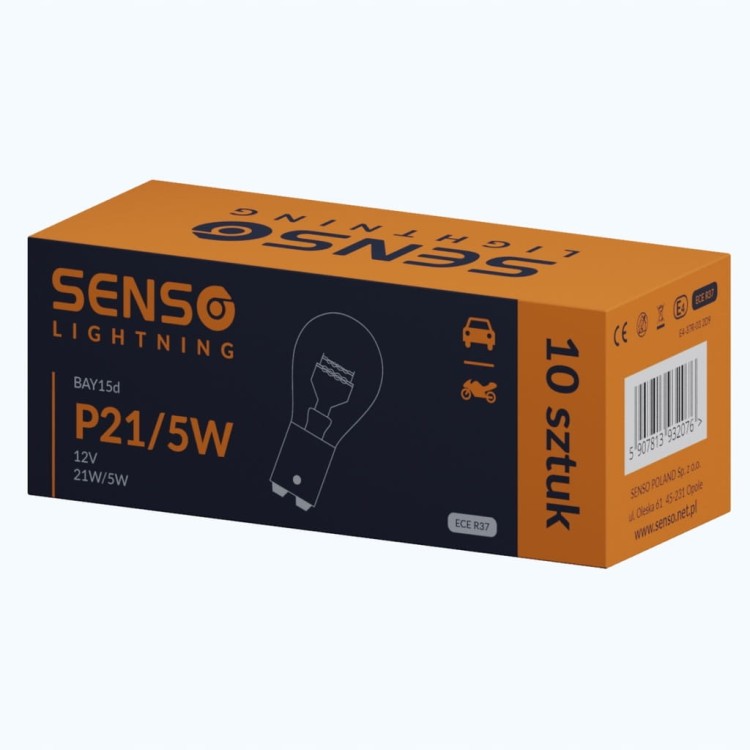 ŻARÓWKA SENSO P21/5W 12V HOMOLOGACJA E4 x10sztuk