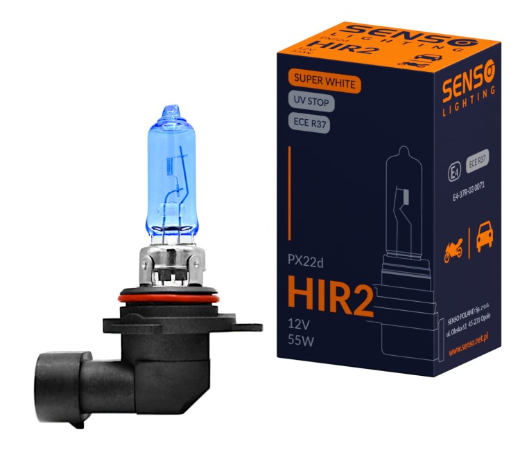 ŻARÓWKA SENSO SUPER WHITE HIR2 12V 55W PX22d HOMOLOGACJA E4 XENON