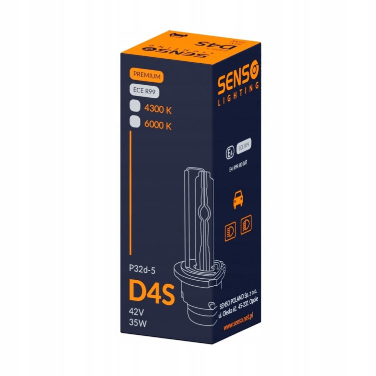 ŻARNIK SENSO D4S 6000K XENON E4 PREMIUM ZIMNA BIEL