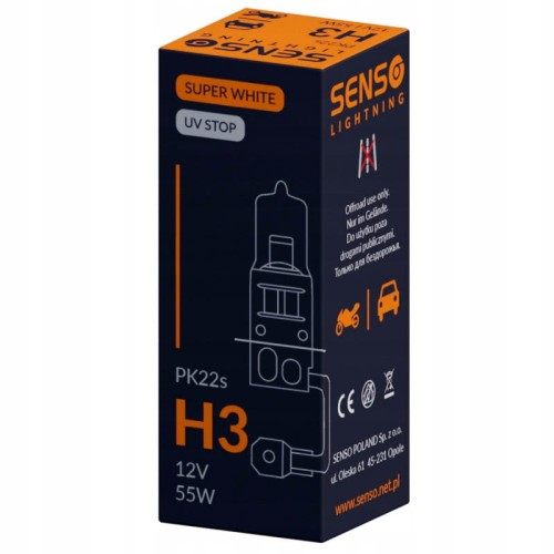 ŻARÓWKA SENSO SUPER WHITE H3 12V 55W BLUE XENON