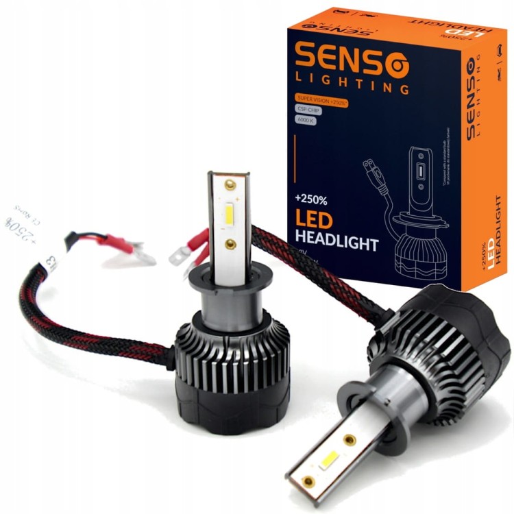 Żarówki SENSO 2x LED H3 +250% CSP 12V 16000LM RETROFiT
