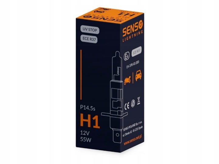 ŻARÓWKA SENSO H1 12V 55W P14.5s HOMOLOGACJA E4