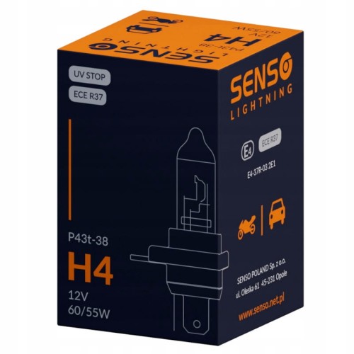 ŻARÓWKA SENSO H4 12V 60/55W PX43t HOMOLOGACJA E4