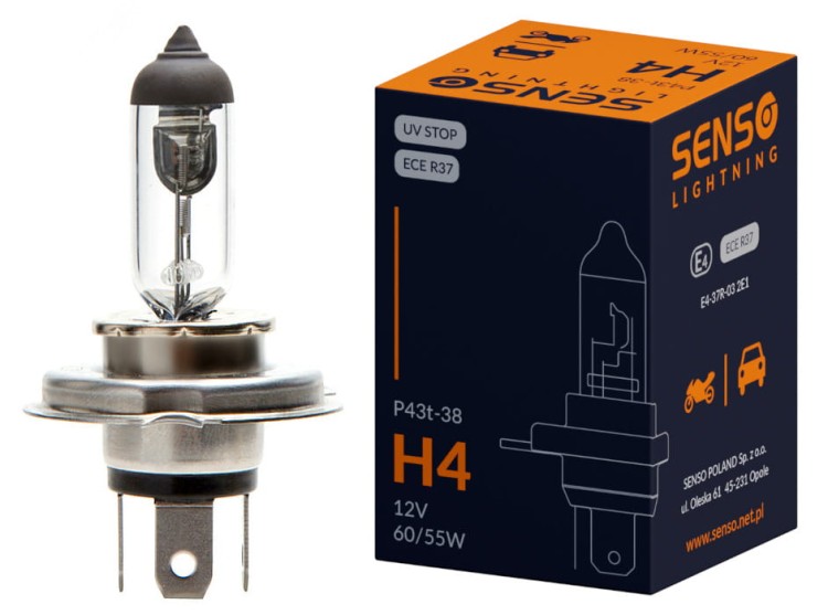 ŻARÓWKA SENSO H4 12V 60/55W PX43t HOMOLOGACJA E4