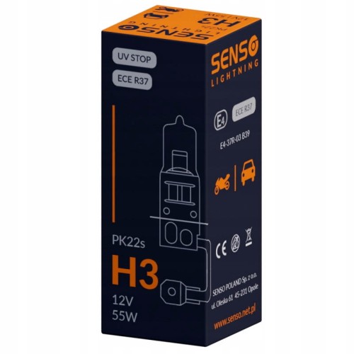 ŻARÓWKA SENSO H3 12V 55W PK22s HOMOLOGACJA E4