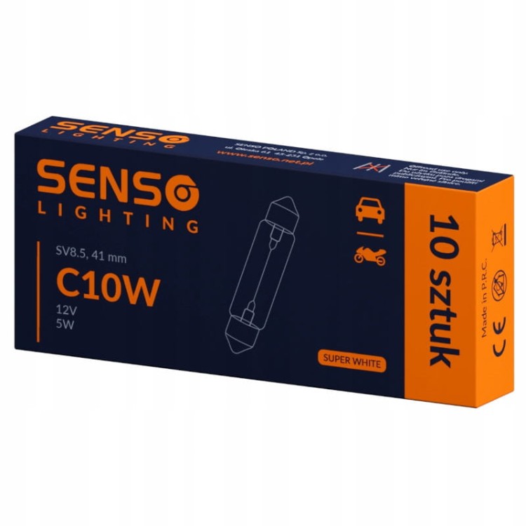 ŻARÓWKA SENSO C10W 12V 41mm SUPER WHITE