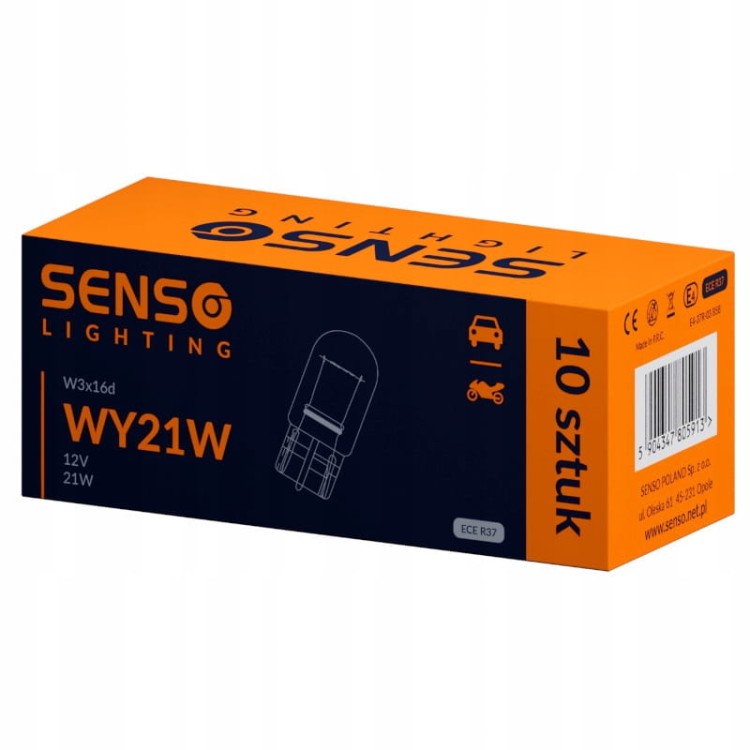 ŻARÓWKA SENSO WY21W 12V W3x16d POMARAŃCZOWA HOMOLOGACJA E4