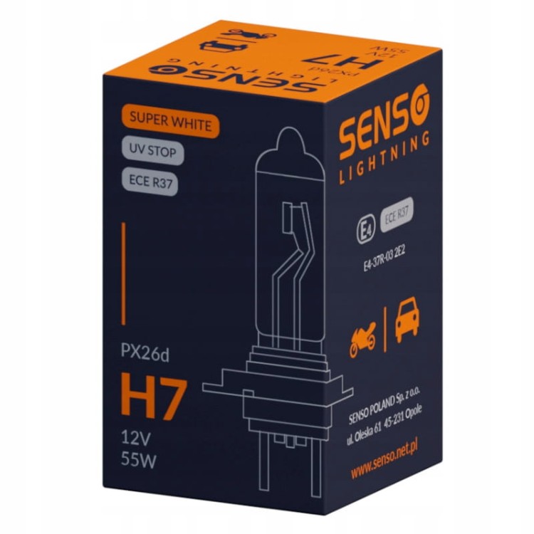ŻARÓWKA SENSO SUPER WHITE H7 12V 55W E4 BLUE XENON
