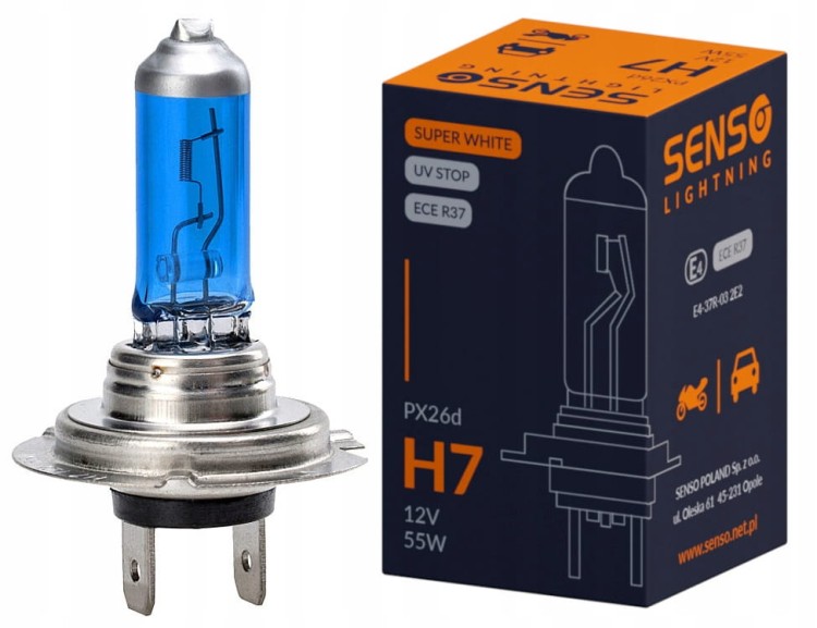 ŻARÓWKA SENSO SUPER WHITE H7 12V 55W E4 BLUE XENON