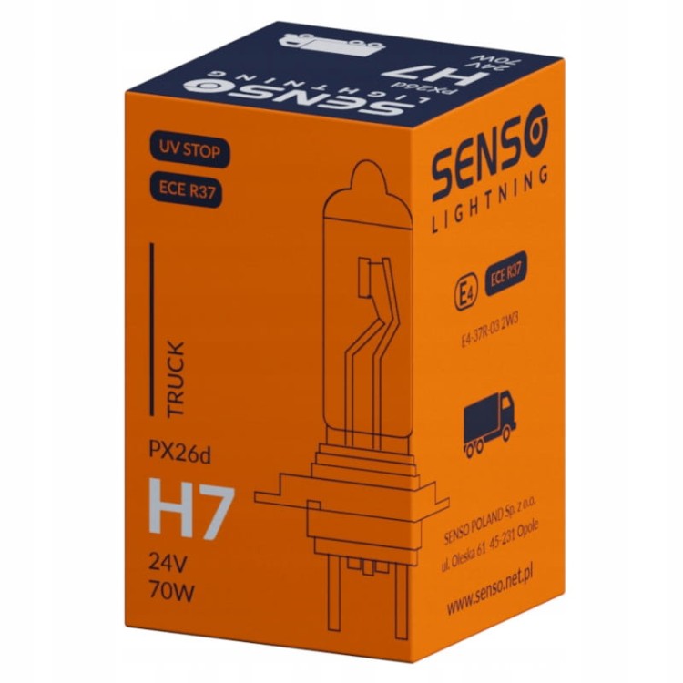 ŻARÓWKA SENSO H7 24V 70W PX26d HOMOLOGACJA E4