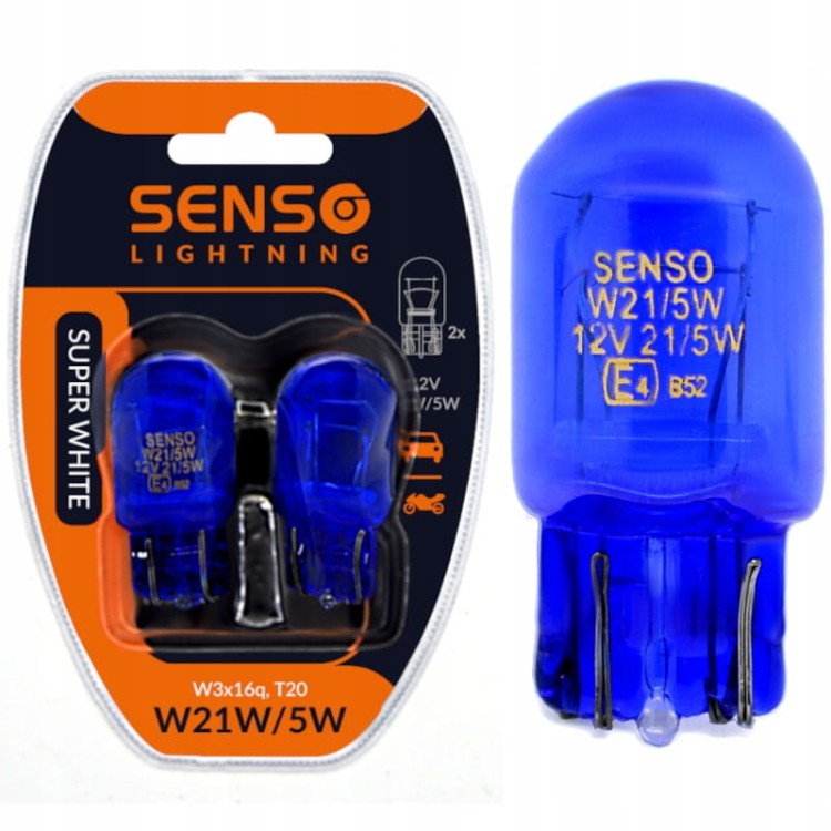 2x ŻARÓWKA SENSO W21/5W T20 12V SUPER WHITE XENON