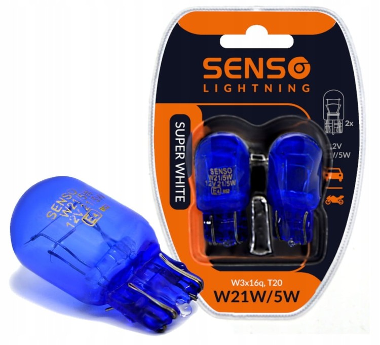 2x ŻARÓWKA SENSO W21/5W T20 12V SUPER WHITE XENON