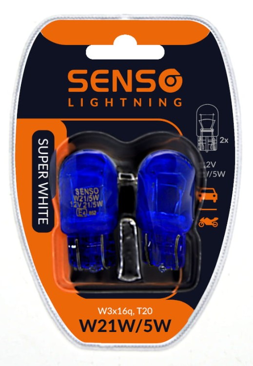 2x ŻARÓWKA SENSO W21/5W T20 12V SUPER WHITE XENON