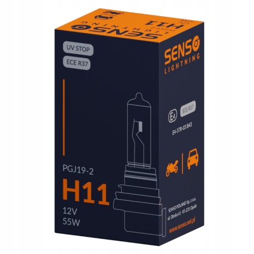 ŻARÓWKA SENSO H11 12V 55W PGJ19-2 HOMOLOGACJA E4