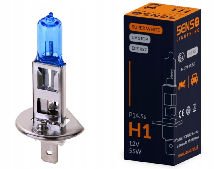 ŻARÓWKA SENSO SUPER WHITE H1 12V 55W E4 BLUE XENON