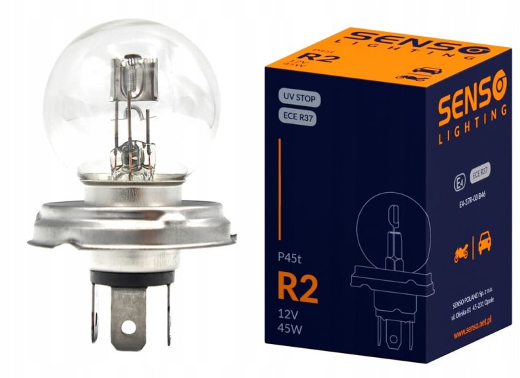 ŻARÓWKA SENSO R2 12V 45/40W P45t CLEAR HOMOLOGACJA E4