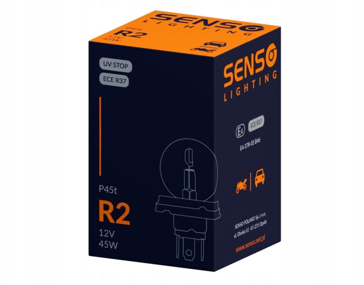 ŻARÓWKA SENSO R2 12V 45/40W P45t CLEAR HOMOLOGACJA E4